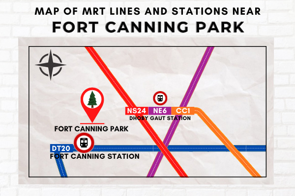 Map of MRT Lines and Stations near Fort Canning Park