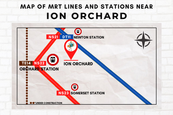 Map of MRT Lines and Stations near ION Orchard