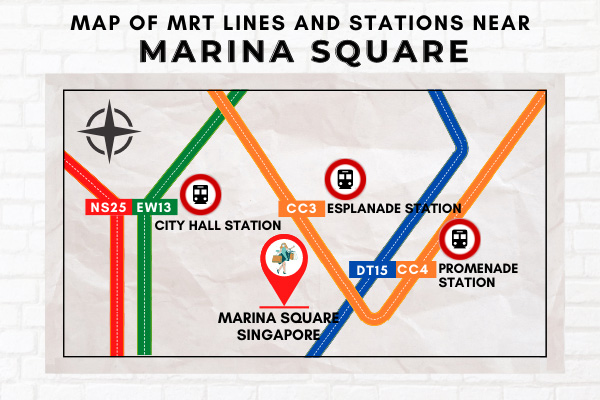 Map of MRT Lines and Stations near Marina Square