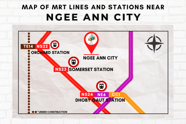 Map of MRT Lines and Stations near Ngee Ann City