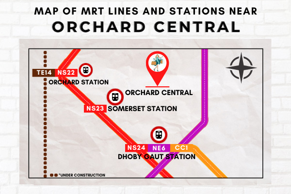 Map of MRT Lines and Stations near Orchard Central