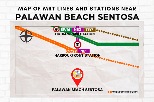 Map of MRT Lines and Stations near Palawan Beach Sentosa