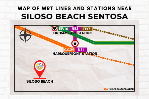 Map of MRT Lines and Stations near Siloso Beach Sentosa