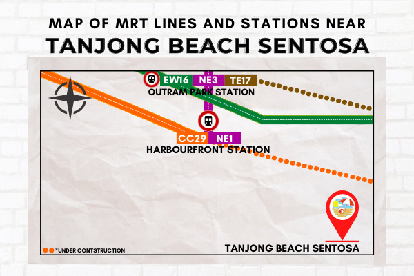 Map of MRT Lines and Stations near Tanjong Beach Sentosa