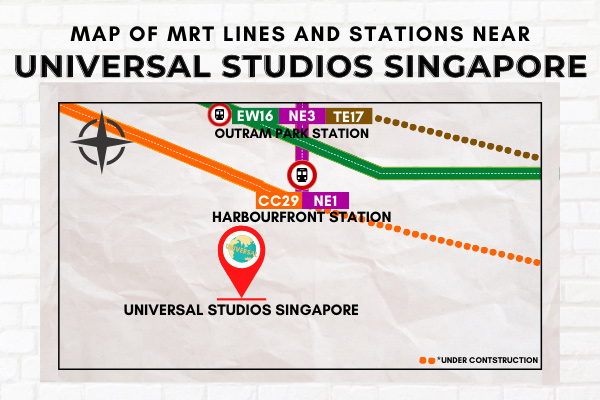 Map of MRT Lines and Stations near Universal Studios Singapore