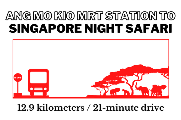 Driving time and distance from Ang Mo Kio MRT Station to Singapore Night Safari