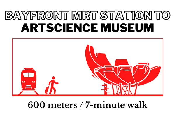 Walking time and distance from Bayfront MRT Station to Shoppes at ArtScience Museum