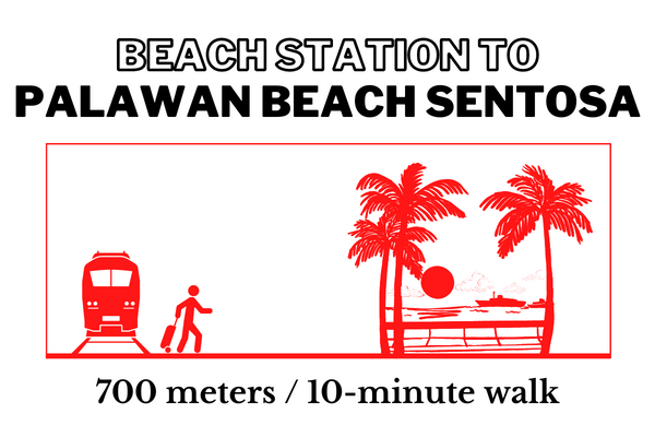 Walking time and distance from Beach Station to Palawan Beach Sentosa