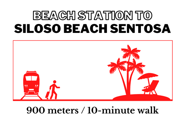 Walking time and distance from Beach Station to Siloso Beach Sentosa