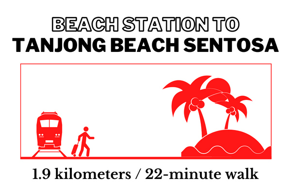 Walking time and distance from Beach Station to Tanjong Beach Sentosa
