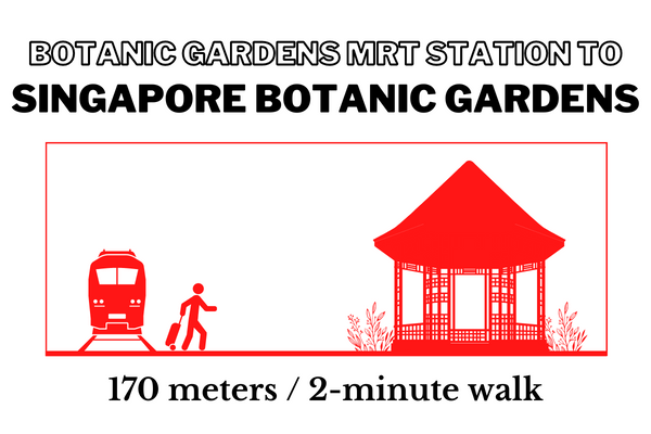 Walking time and distance from Botanic Gardens MRT Station to Singapore Botanic Gardens