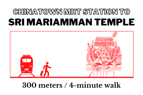 Walking time and distance from Chinatown MRT Station to Sri Mariamman Temple