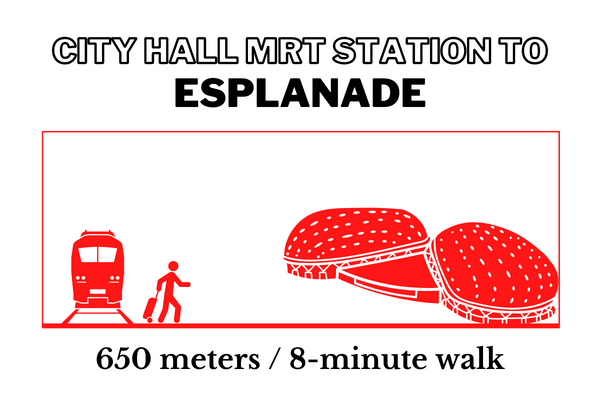 Walking time and distance from City Hall MRT Station to Esplanade