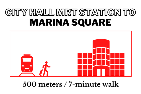Walking time and distance from City Hall MRT Station to Marina Square