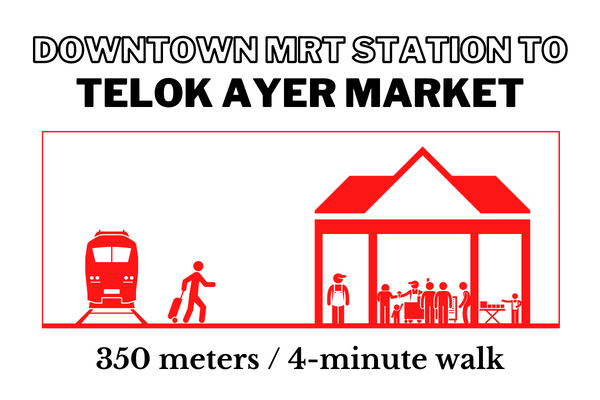 Walking time and distance from Downtown MRT Station to Telok Ayer Market