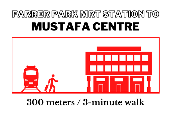 Walking time and distance from arrer Park MRT Station to Mustafa Centre