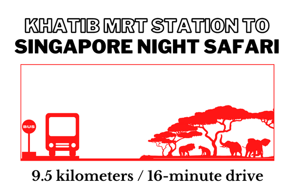 Driving time and distance from Khatib MRT Station to Singapore Night Safari