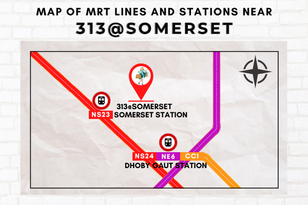 Map of MRT Lines and Stations near 313@Somerset