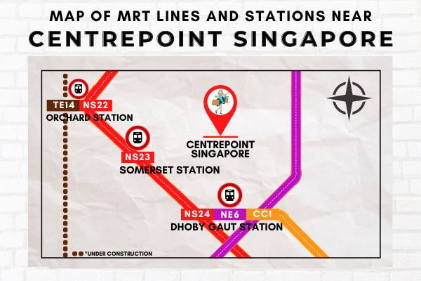 Map of MRT Lines and Stations near Centrepoint Singapore