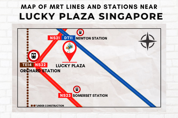 Map of MRT Lines and Stations near Lucky Plaza