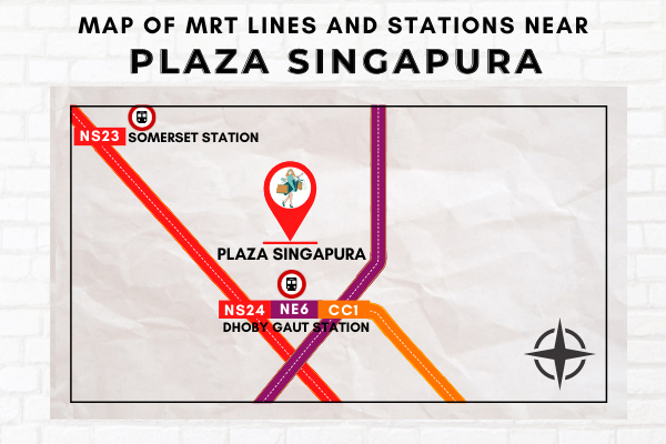 Map of MRT Lines and Stations near Plaza Singapura