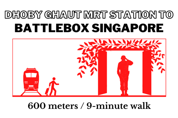 Walking time and distance from Dhoby Ghaut MRT Station to Battlebox Singapore