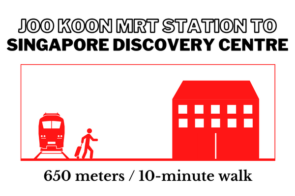 Walking time and distance from oo Koon MRT Station to Singapore Discovery Centre