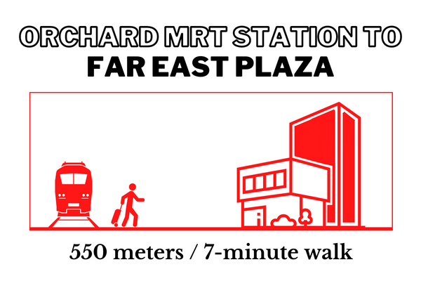 Walking time and distance from Orchard MRT Station to Far East Plaza