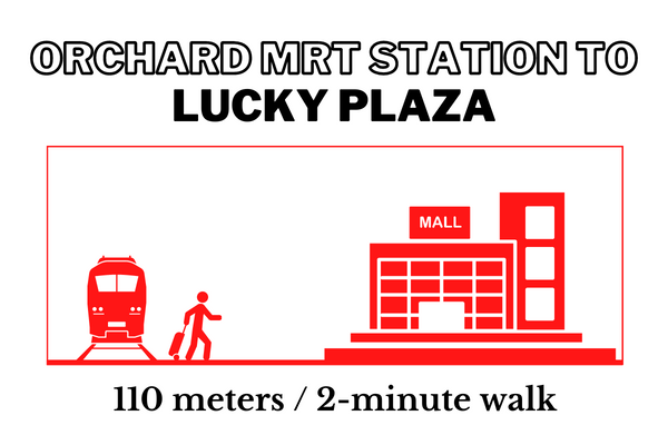 Walking time and distance from Orchard MRT Station to Lucky Plaza