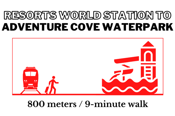 Walking time and distance from Resorts World Station to Adventure Cove Waterpark