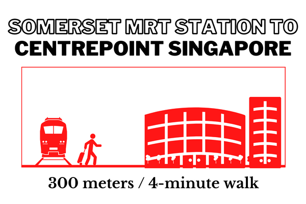 Walking time and distance from Somerset MRT Station to Centrepoint Singapore