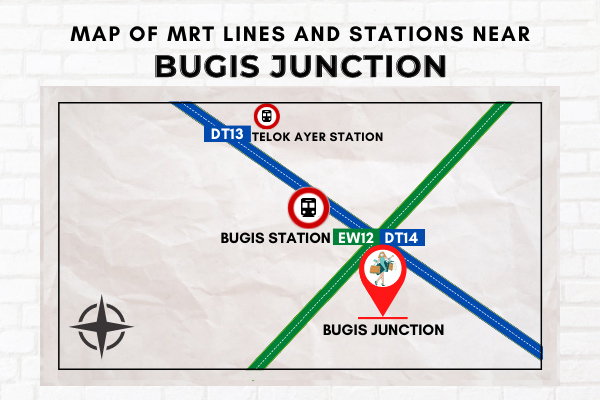 Map of MRT Lines and Stations near Bugis Junction