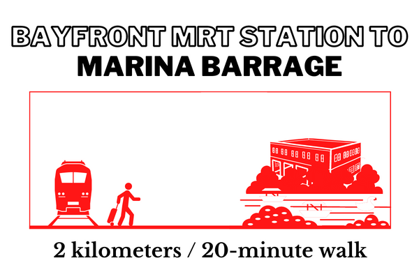 Walking time and distance from Bayfront MRT Station to Marina Barrage