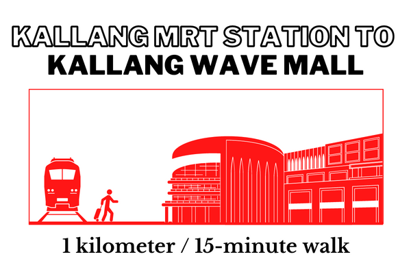 Walking time and distance from Kallang MRT Station to Kallang Wave Mall