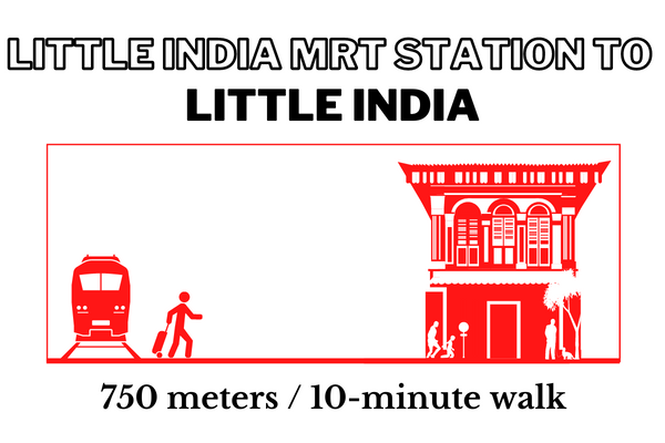 Walking time and distance from Little India MRT Station to Little India