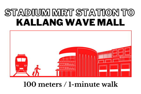 Walking time and distance from Stadium MRT Station to Kallang Wave Mall