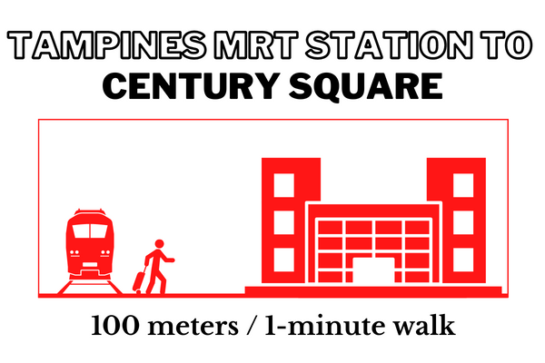 Walking time and distance from Tampines MRT Station to Century Square