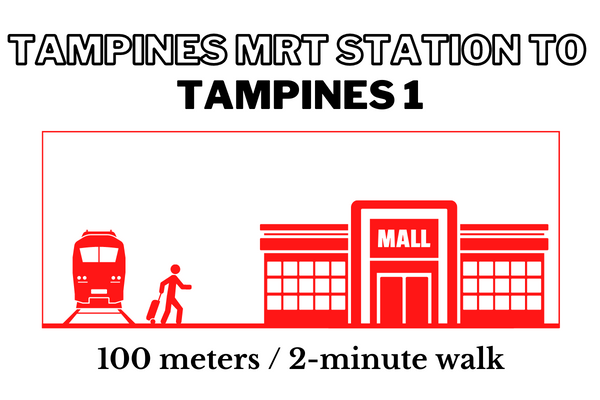 Walking time and distance from Tampines MRT Station to Tampines 1