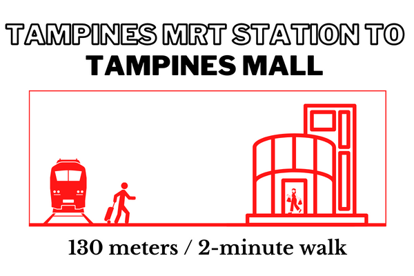 Walking time and distance from Tampines MRT Station to Tampines Mall