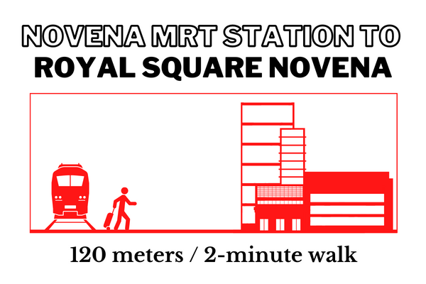Walking time and distance from Novena MRT Station to Royal Square Novena