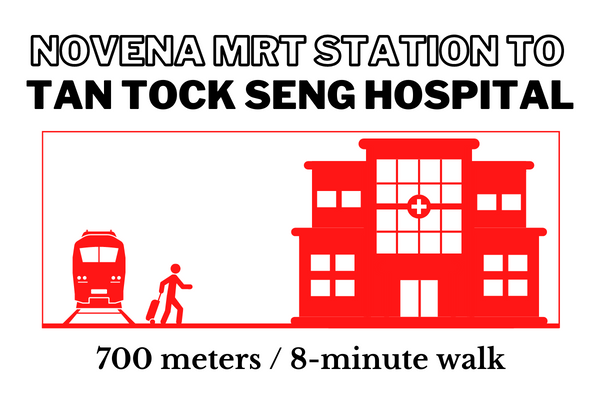 Walking time and distance from Novena MRT Station to Tan Tock Seng Hospital