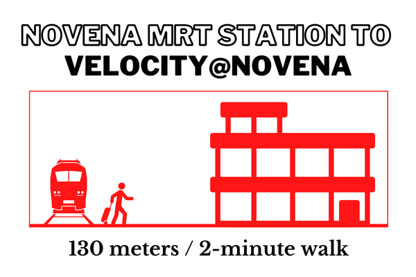 Walking time and distance from Novena MRT Station to Velocity@Novena
