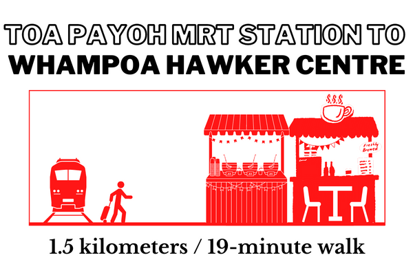 Walking time and distance from Toa Payoh MRT Station to Whampoa Hawker Centre