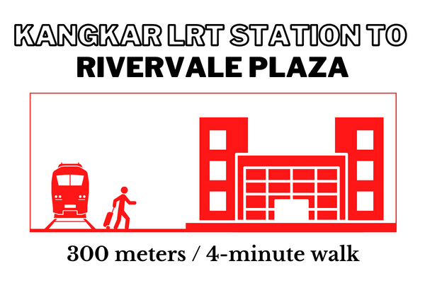 Walking time and distance from Kangkar LRT Station to Rivervale Plaza