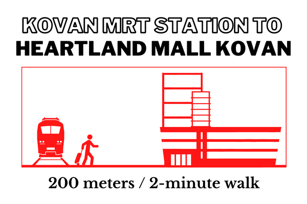 Walking time and distance from Kovan MRT Station to Heartland Mall Kovan