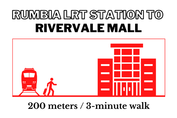 Walking time and distance from Rumbia LRT Station to Rivervale Mall