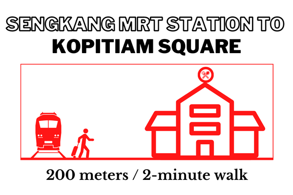 Walking time and distance from Sengkang MRT Station to Kopitiam Square