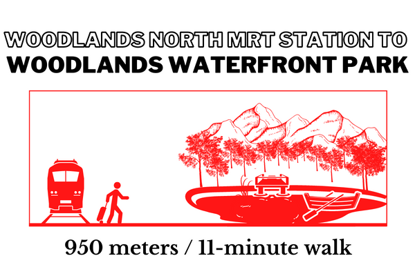 Walking time and distance from Woodlands North MRT Station to Woodlands Waterfront Park