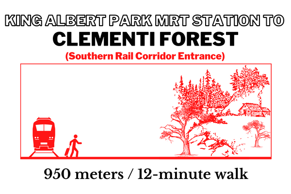 Walking time and distance from King Albert Park MRT Station to Clementi Forest (Southern Rail Corridor Entrance)