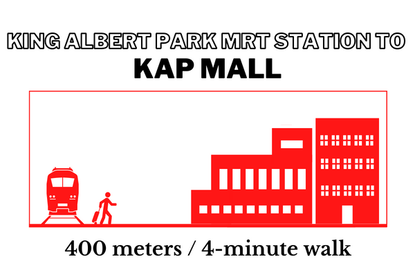 Walking time and distance from King Albert Park MRT Station to KAP Mall